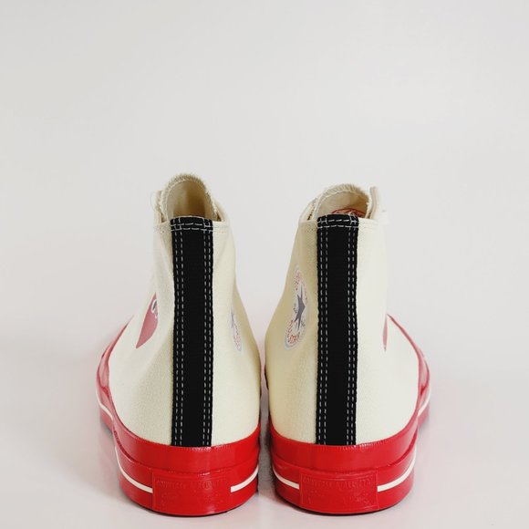 Converse x Comme des Garçons PLAY Chuck 70 Hi Pristine/Red/Egret Sneaker A01794C - Picture 5 of 6